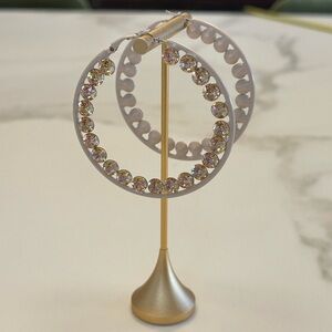 TOVA - Beige Enamel Light Colorado Topaz Crystal Hoop Statement Pierced Earrings